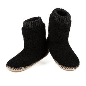 Men's Warm Up House Boots, Thick Fuzzy Sherpa Fleece Winter 10-11 Fleece Black